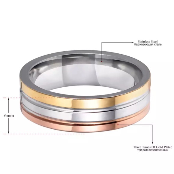 NEW Unisex Tri Tone Wedding Ring Band - Picture 2 of 4